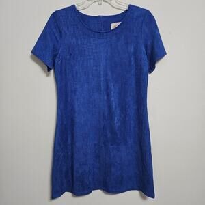 Ethereal Faux Suede Swing Style Dress Sz M Unique Perforated Fabric Short Sleeve